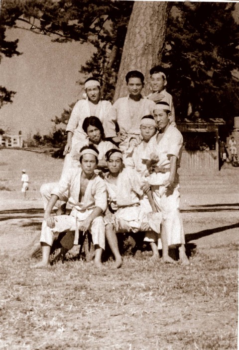 Sept. 2, 1948, bottom left is 17 year old Mr. Ohshima with his college friends on Sado Island.